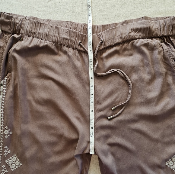 Sundance Wide Leg High Waist Drawstring Embroidered Pants Brown Size XL - Picture 11 of 15